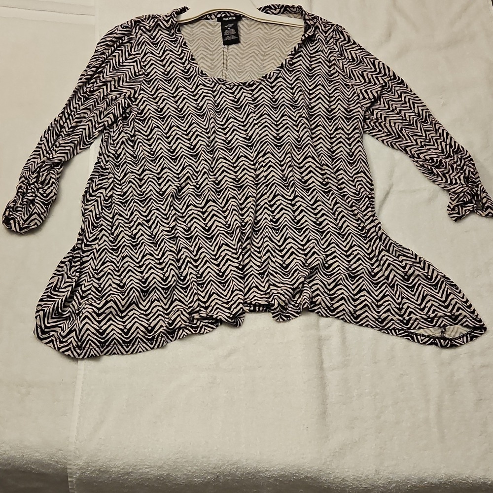 Premise Black Neutral Bone Geometric Scoop Neck Tunic Rayon Spandex XL